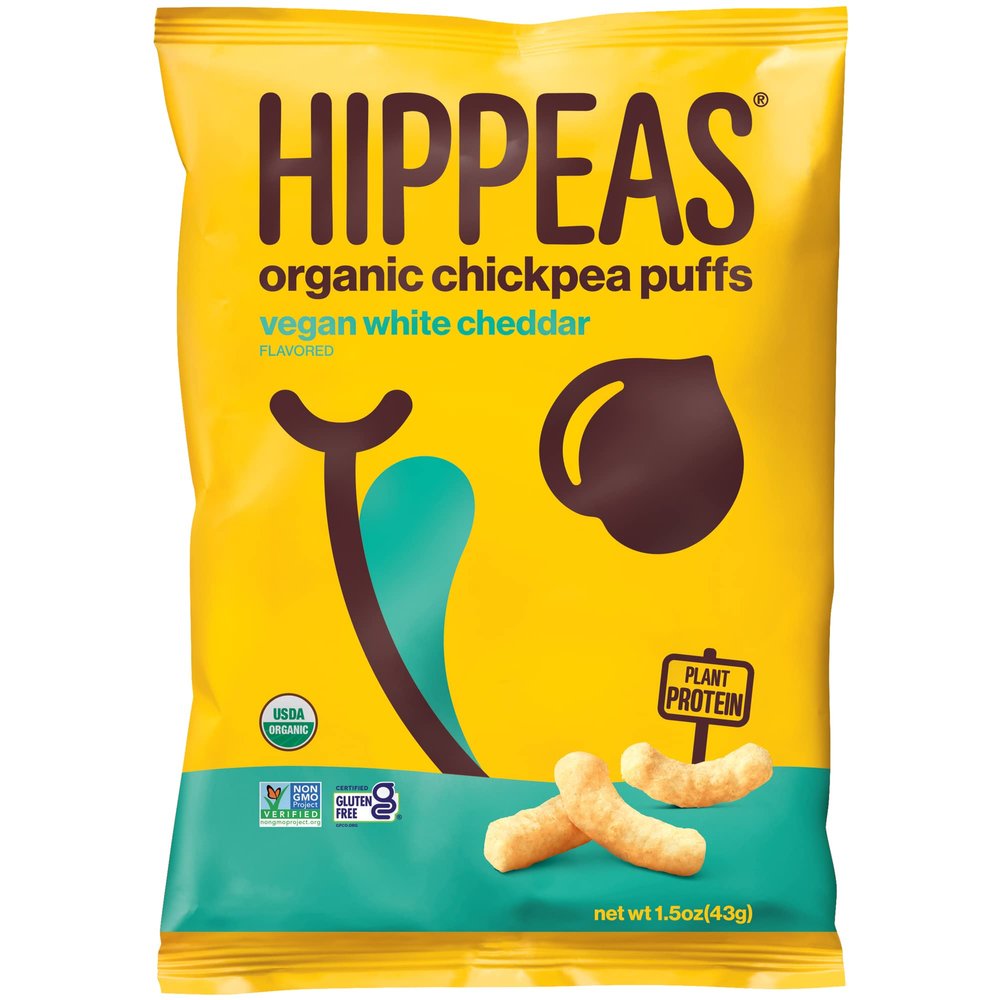 HIPPEAS Organic Chickpea Puffs + Vegan White Cheddar | 1.5 Ounce, 12 Count | Vegan, Gluten-Free, Crunchy, Protein Snacks