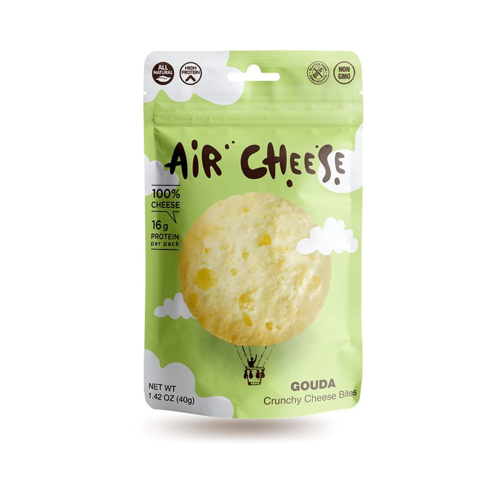AIR CHEESE Low Carb Keto Friendly Protein Puffs | 16g Protein Per Serving | Crisp, Gluten Free Snack Pack | Real Cheese, No Artificial Flavors (Gouda, 8 x 1.42 OZ Packs)