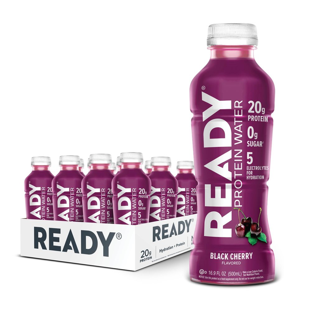 Ready Clear Protein Water 20g Whey Protein Isolate, Zero Sugar, Low-Calorie Sports Drink for Hydration & Recovery Electrolytes, Essential Amino Acids Black Cherry, 16.9 fl oz Bottles (12-Pack)