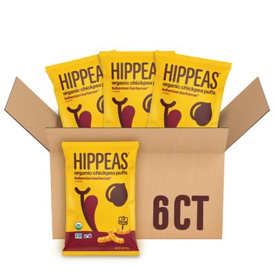 HIPPEAS Organic Chickpea Puffs + Bohemian Barbeque | 4 Ounce, 6 Count | Vegan, Gluten-Free, Crunchy, Protein Snacks