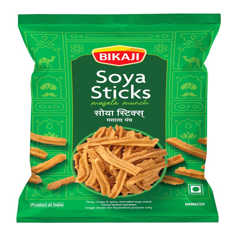 Bikaji Soya Sticks Masala Munch 7.05 oz (200g), Spicy and Crunchy Indian Snacks, Tasty and Flavorful, Anytime Munch, Party Mix, Bar Snacks, Ready-to-Eat