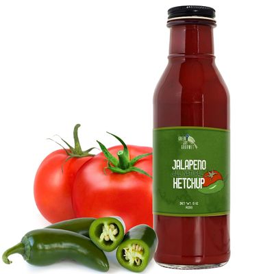 Green Jay Gourmet Jalapeno Ketchup - All-Natural Tomato Ketchup with Tomato Paste, Jalapeno Peppers & Gourmet Spices - Vegan, Gluten-Free Ketchup - No Preservatives - Made in USA - 15 Ounces