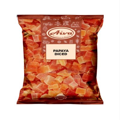Aiva Natural Dried Papaya Dices, Low Sugar (2 LB) Sweet and Chewy Dried Fruit for Snacking, Baking, and Toppings