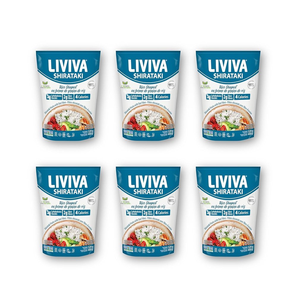 LIVIVA Low Calorie Keto-Certified Organic Rice Shaped Shirataki 14 oz (Pack of 6)