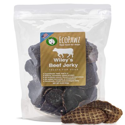 EcoPawz Wiley's Beef Jerky Pet Treats | Grain Free Dog Treats Made in USA | All Natural Snacks for Dogs | (Beef, 16 oz. Bag)
