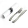 200 Elegant Pre Wrap Disposable Plastic Silverware Sets Silver Fork Knife White Linen-Quality Paper Napkin Roll Cutlery Sets Great Pre Rolled Cutlery in Linen-Feel White Napkins view 1