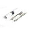 200 Elegant Pre Wrap Disposable Plastic Silverware Sets Silver Fork Knife White Linen-Quality Paper Napkin Roll Cutlery Sets Great Pre Rolled Cutlery in Linen-Feel White Napkins view 2