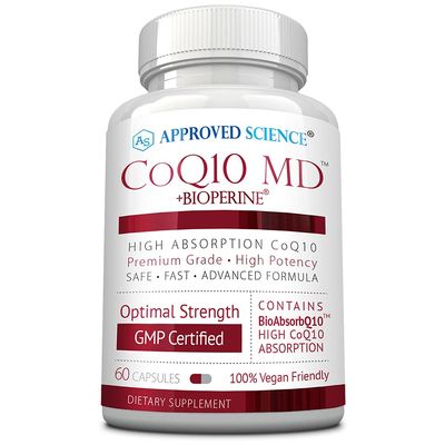 Approved Science CoQ10 MD - Extra Strength Pure CoQ10 300mg with BioPerine for Faster Absorption - Optimal Support Supplement - 60 Vegan Capsules