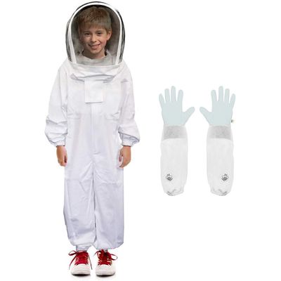 Luwint Kids Beekeeping Suits - Ventilated Bee Beekeeper Suit with Gloves and Self Supporting Veil Hood for Children (White/4'2''-4'7'' Height)