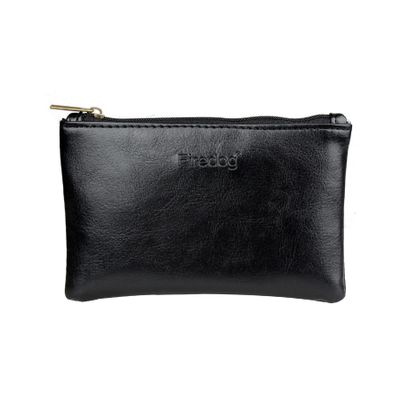 FIREDOG Leather Storage Pouch Zipper Case Handmade Vintage Organizer Carrying Travel Wallet Roll-Up Holder for Coins Cables Small Accessories Black Regular Size