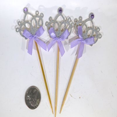 10pc glitter crown tooth pick/cake topper (D65)