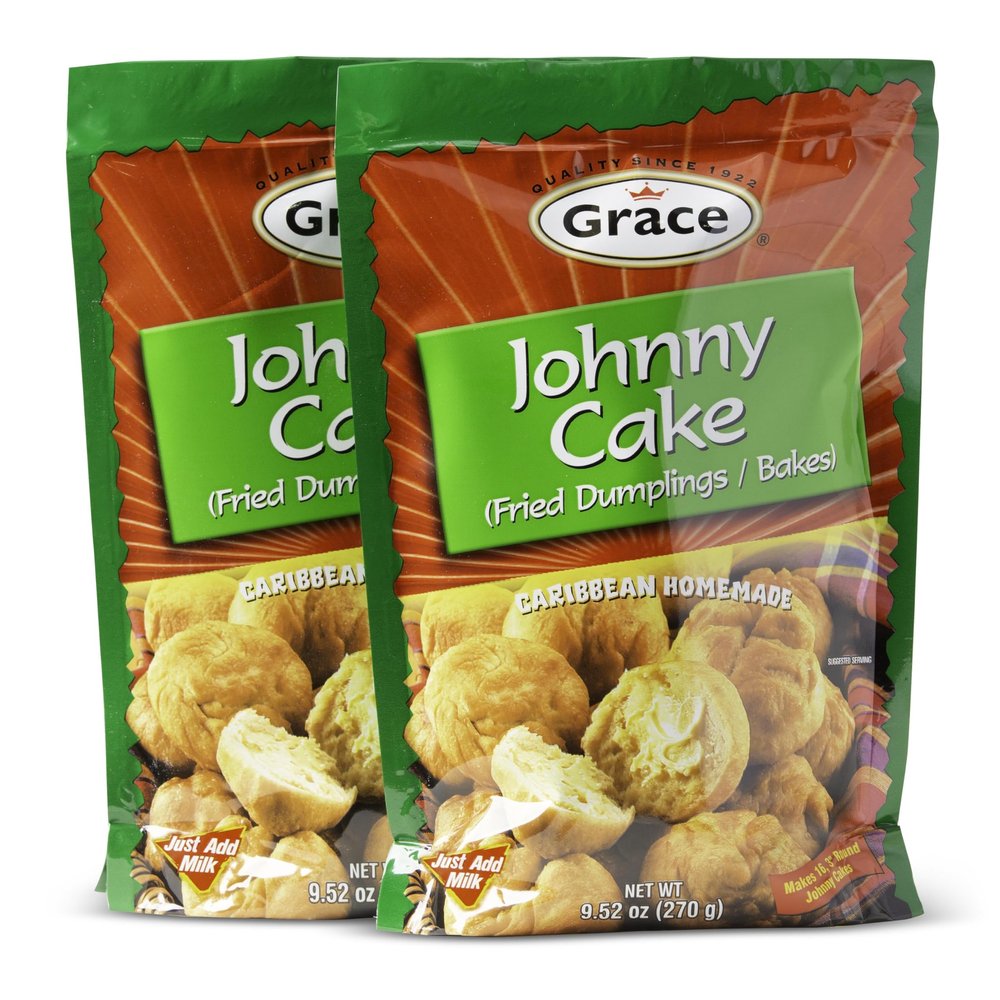 Grace Johnny Cake Fried Dumplings Mix 9.5oz - 2 Pack of Jamaican Cake Mix for Making Caribbean Cornmeal Pancakes, Southern Hoecakes & Caribbean Bakes