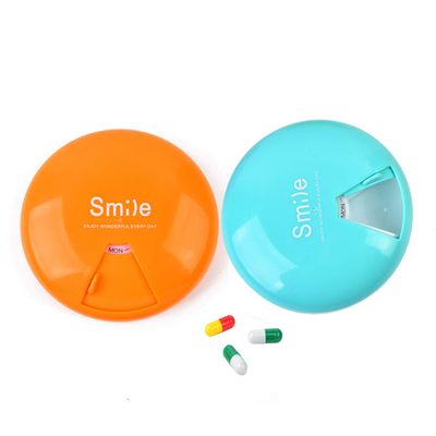 7 Day Small Portable Travel Pill Organizer & Pill Box Portable BPA-Free Pill Case with 360 Degree Rotation, 7 Compartments Pill Organizer,Vitamin Organizer (Orange & Blue)