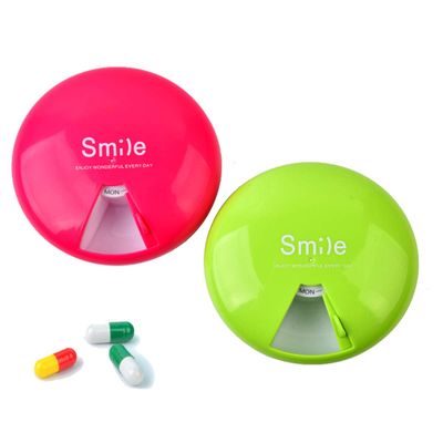 2 Packs Weekly Pill Organizer Small Portable BPA-Free Pill Case with 360 Degree Rotation 7 Compartments Day Marks Pill Container (Green & Orange)