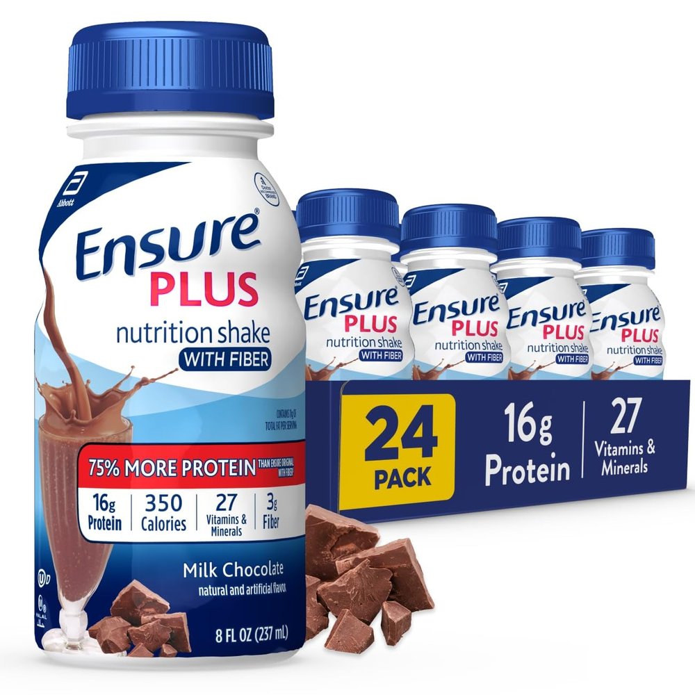 Ensure Plus Milk Chocolate Nutrition Shake with Fiber | Meal Replacement Shake | Ready to Drink | 16g Protein and 27 Vitamins and Minerals | 8 fl oz - 24 Pack