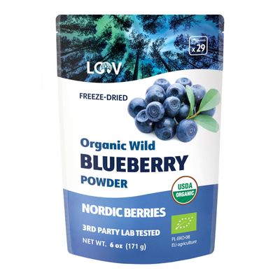 LOOV Organic Wild Blueberry Powder - 29-Day Supply, 6 Oz, Good for Smoothie & Breakfast, Freeze-Dried, from Northern Europe, No Added Sugar