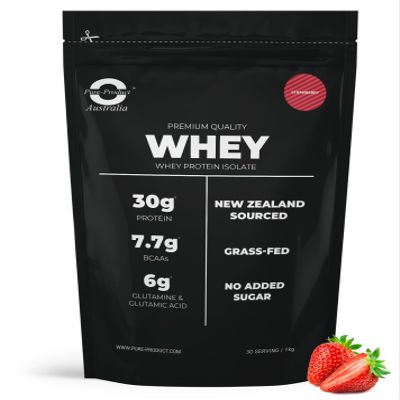 Pure Product Australia - Whey Protein Isolate & Hydrolyzed - Premium Grass Fed - 30g Protein per Serve, Fast Absorbing - Non-GMO - Easy Digesting - NZ Protein - 4kg (8.8 lbs) Strawberry