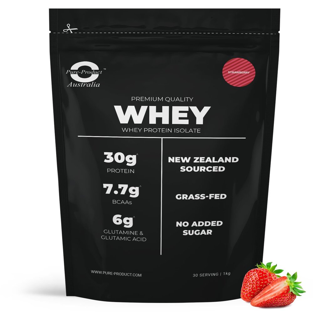 Pure Product Australia - Whey Protein Isolate & Hydrolyzed - Premium Grass Fed - 30g Protein per Serve, Fast Absorbing - Non-GMO - Easy Digesting - NZ Protein - 4kg (8.8 lbs) Strawberry