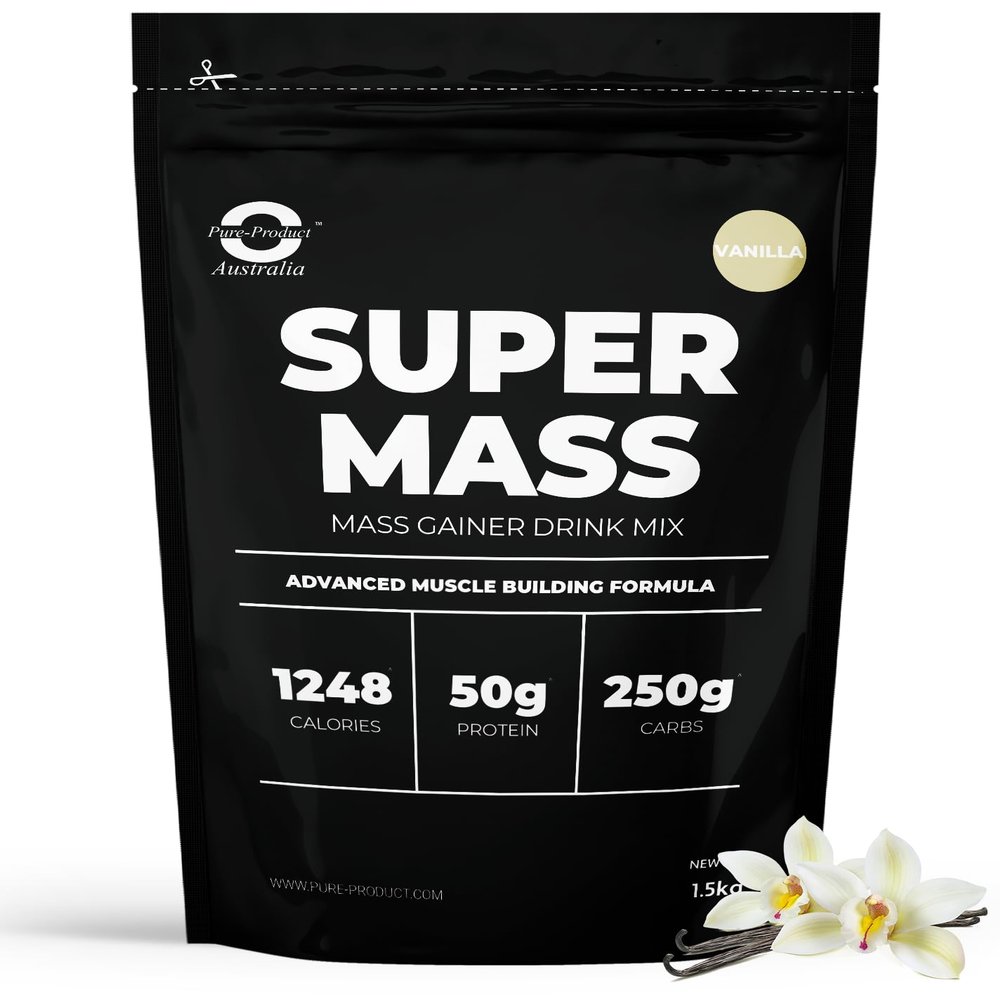 Pure Product Australia - Super Mass Gainer Protein Powder - 50g Protein per Serving, 250g Carbs, Supports Muscle Gain & Recovery, High-Calorie Formula for Energy Boost - Vanilla 6kg (13.2 lbs)