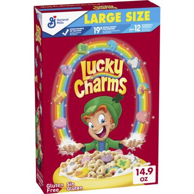 Lucky Charms Gluten Free Cereal with Marshmallows, Kids Breakfast Cereal, Made with Whole Grain, Large Size, 14.9 oz