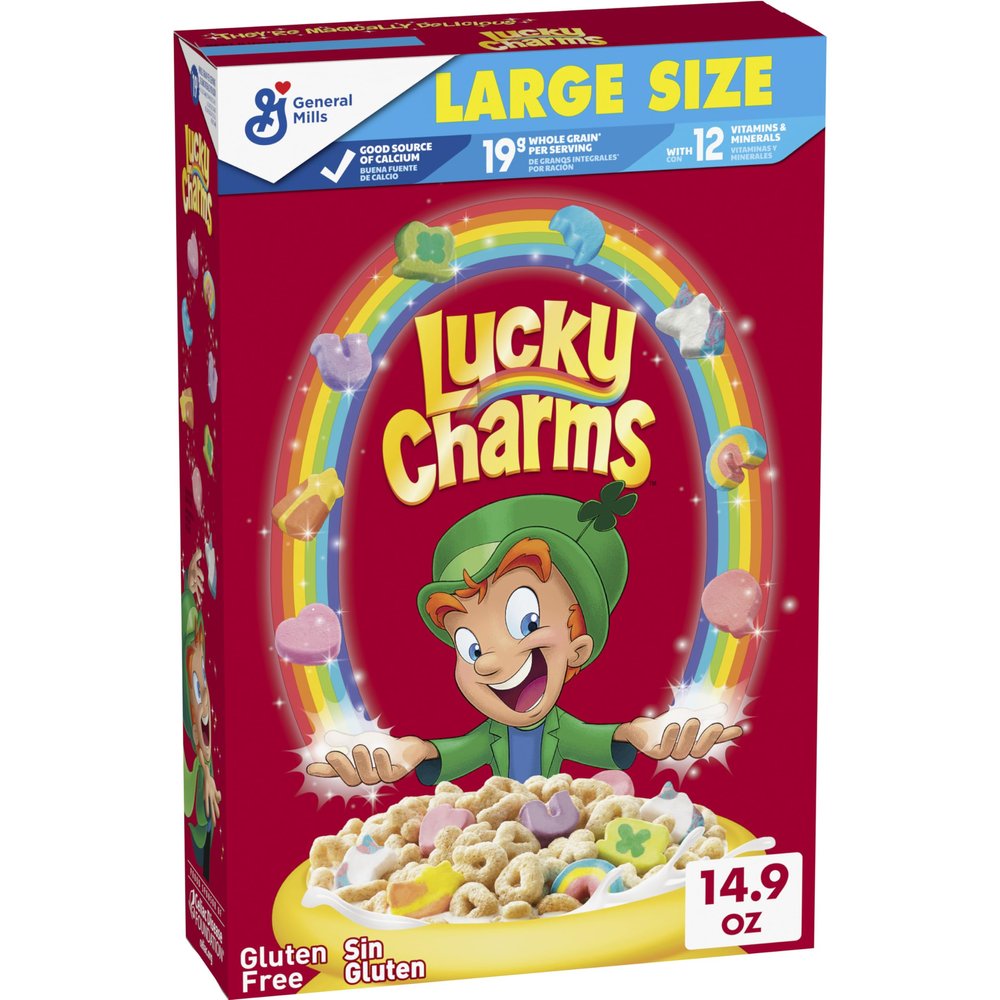 Lucky Charms Gluten Free Cereal with Marshmallows, Kids Breakfast Cereal, Made with Whole Grain, Large Size, 14.9 oz