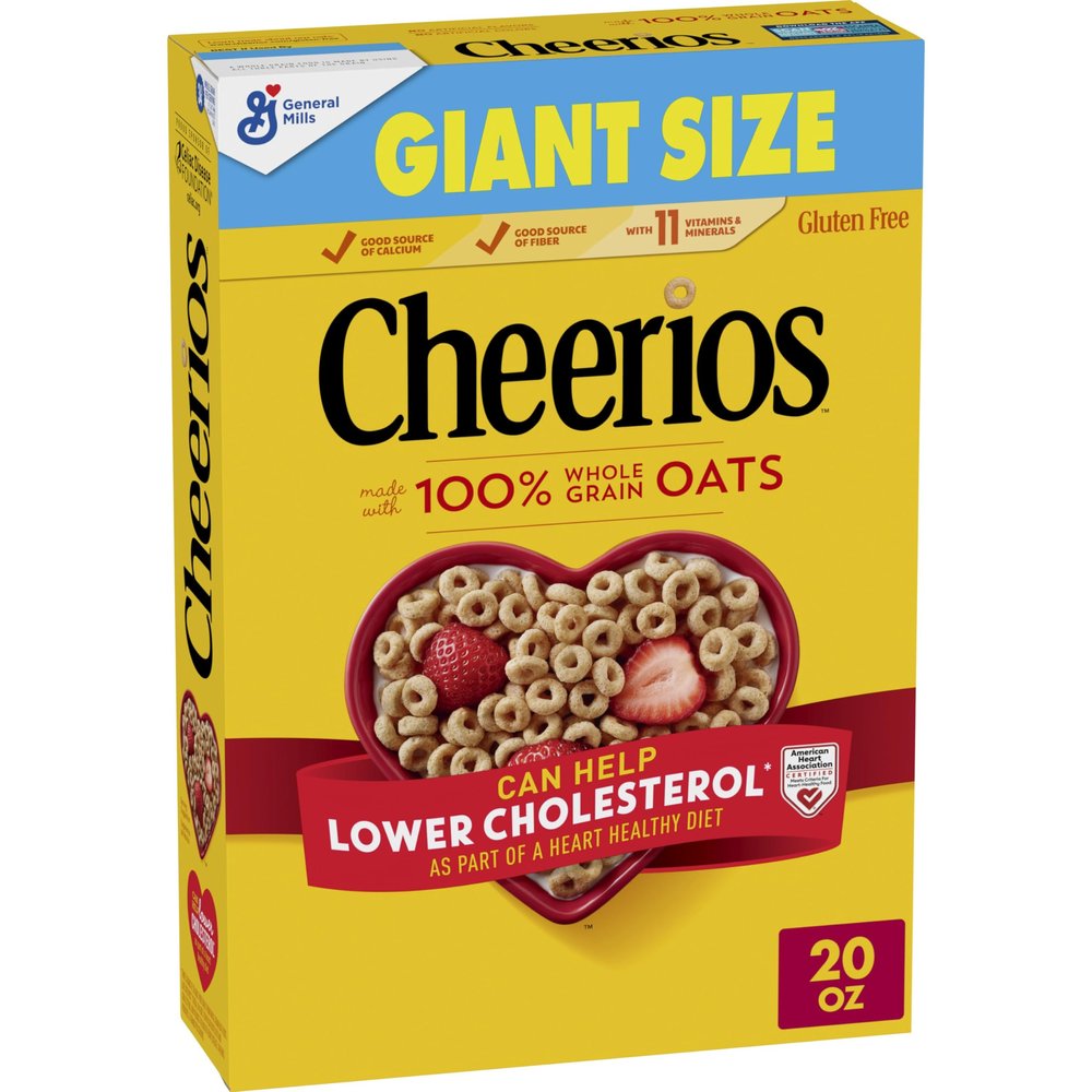 Cheerios Cereal, Limited Edition Heart Shapes, Affirmations Box, Heart Healthy, Gluten Free, Giant Size, 20 oz