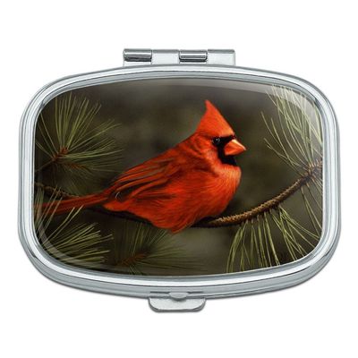 Northern Cardinal Red Pine Perch Rectangle Pill Case Trinket Gift Box