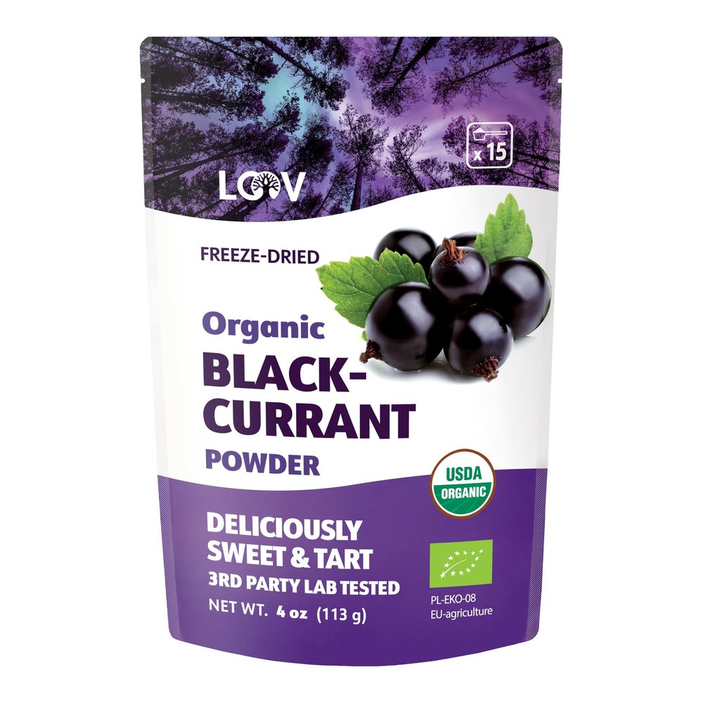 Organic Black Currant Powder  Pure, 100% Natural Whole Fruit, Freeze-Dried & Powdered  Non-GMO, No Added Sugar  Rich in Polyphenols & Vitamin C  4oz (15 Servings)
