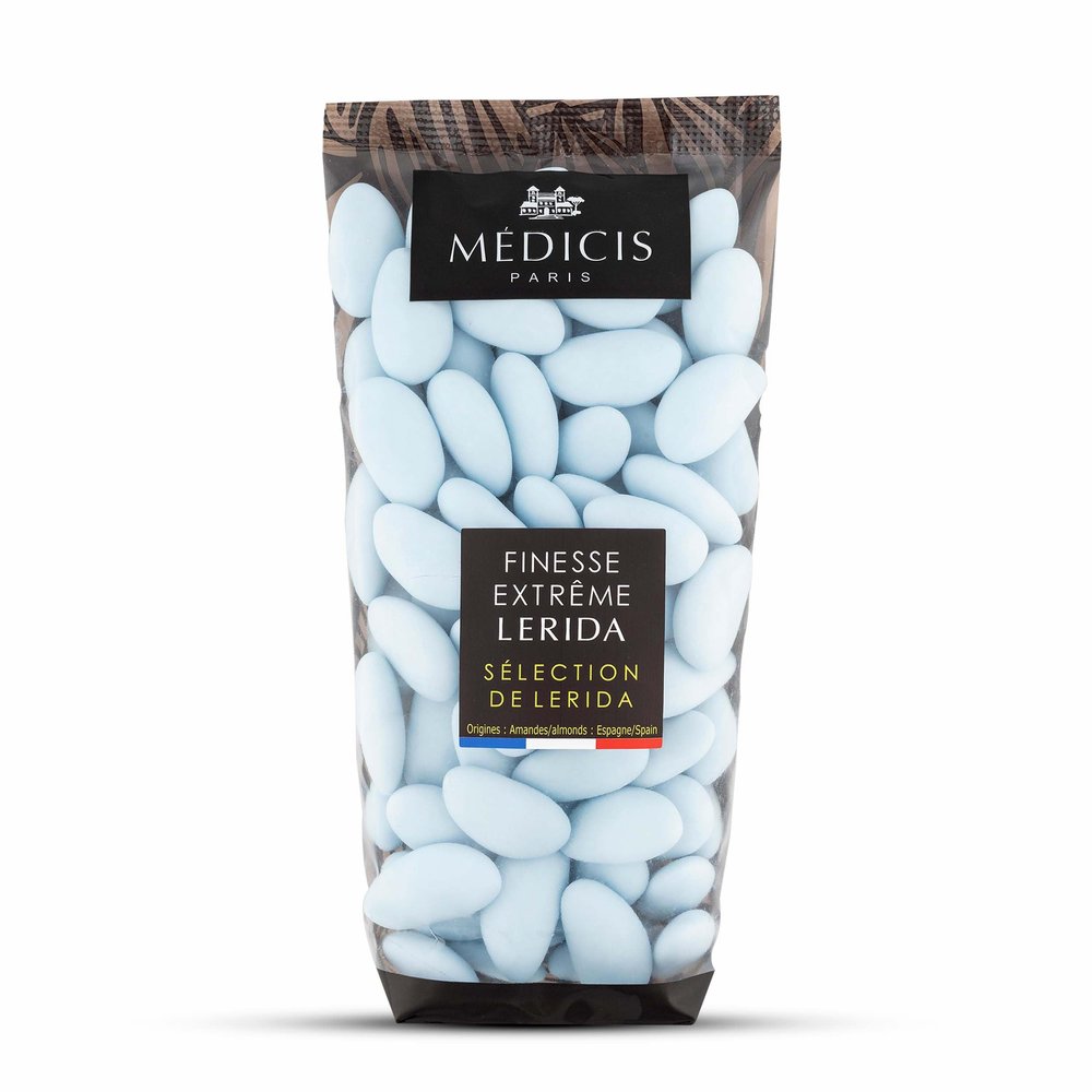 Medicis Premium Candied Almond Dragees (French Jordan Almonds) Sugar Coated Candies Ideal as a Party Favor for Weddings and Baby Showers, 75 Count Bag 8.8oz, Blue