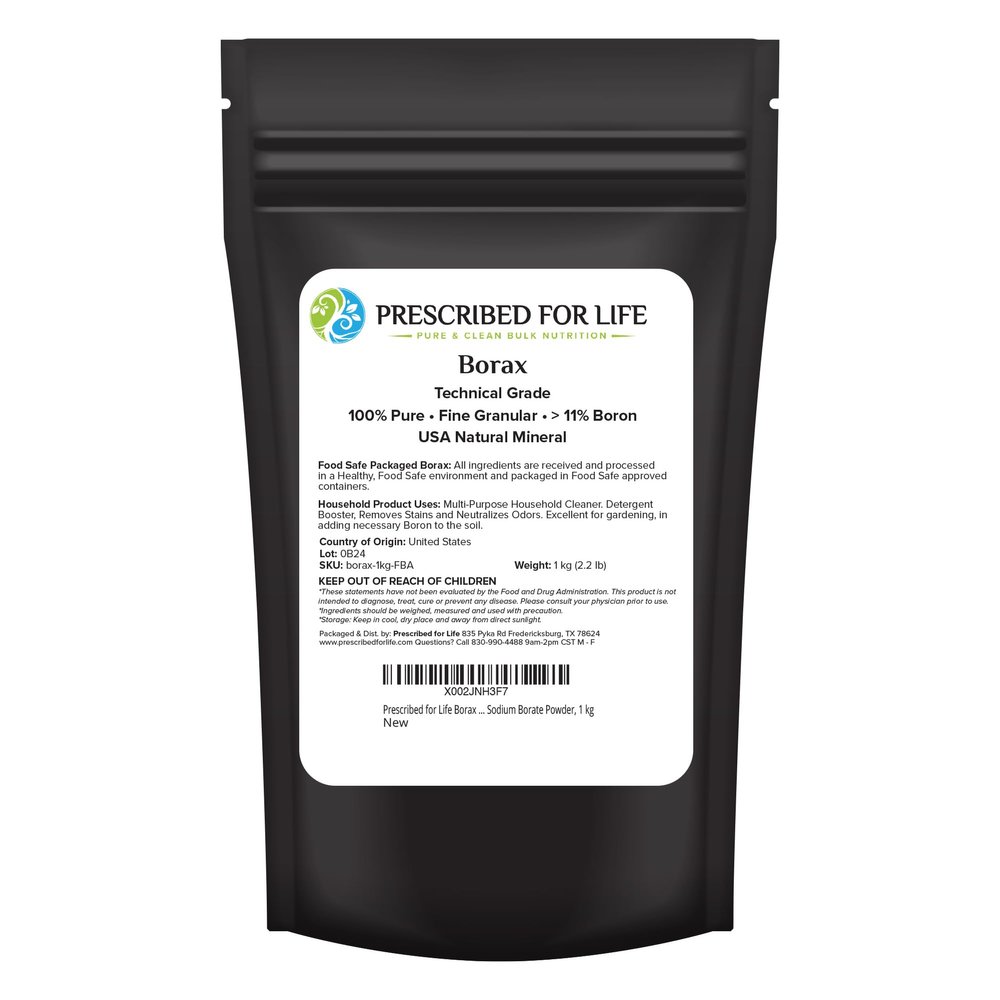 Prescribed For Life Borax Powder, Household Laundry Booster, Slime Activator & Multipurpose Cleaning Powder, All Natural Sodium Borate (1kg / 2.2lb)