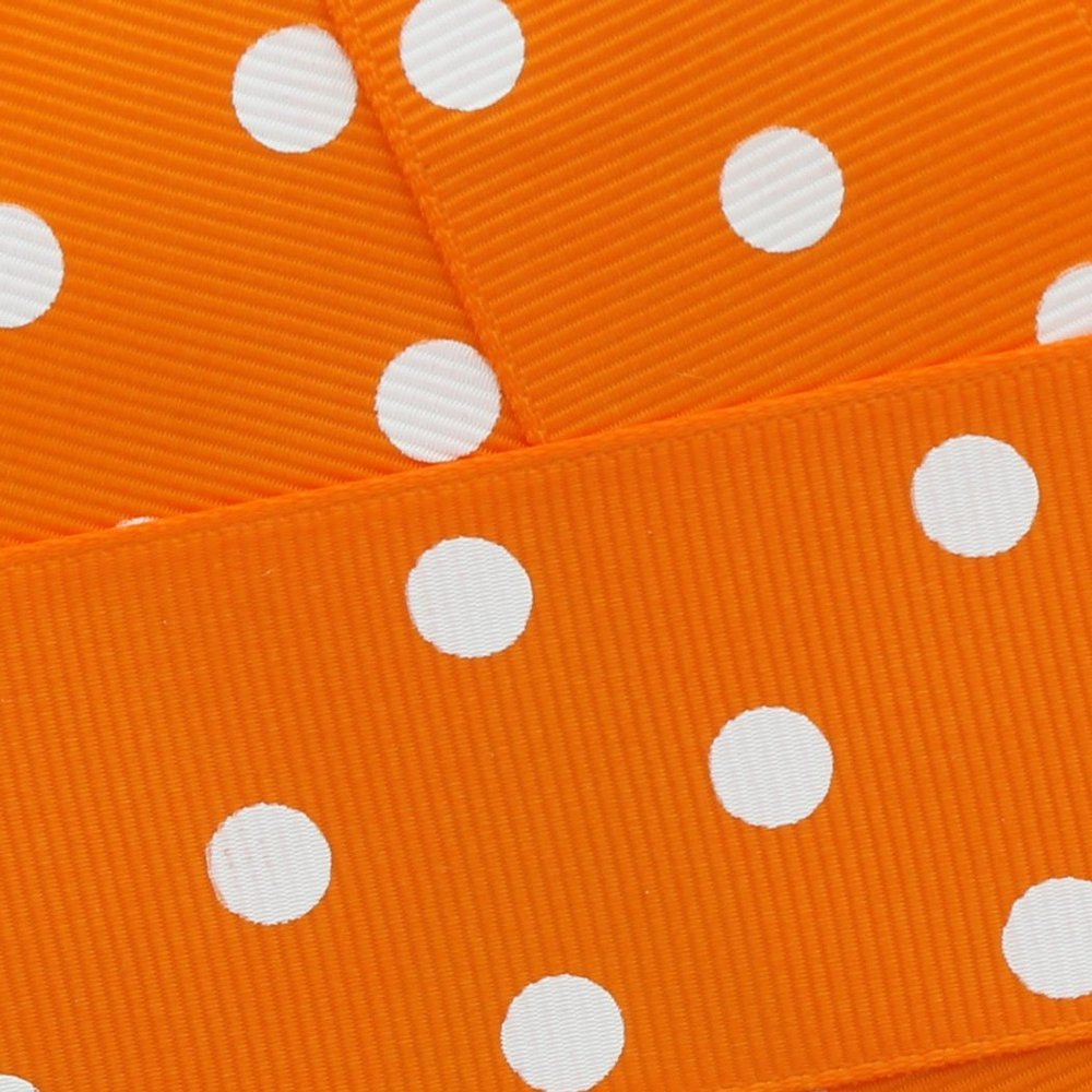 1.5" Grosgrain Ribbon White Dots 668 Tangerine 100yd