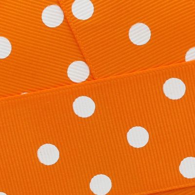 1.5" Grosgrain Ribbon White Dots 668 Tangerine 5yd