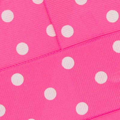 1.5" Grosgrain Ribbon White Dots 156 Hot Pink 25yd