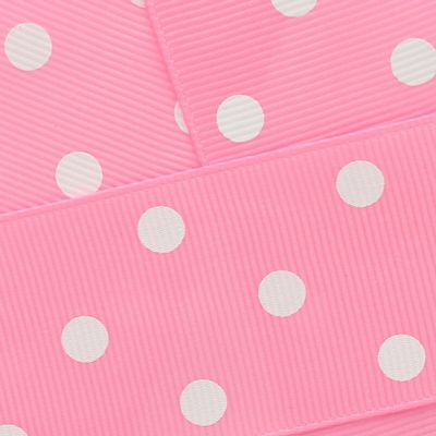 1.5" Grosgrain Ribbon White Dots 143 Bubblegum Pink 5yd
