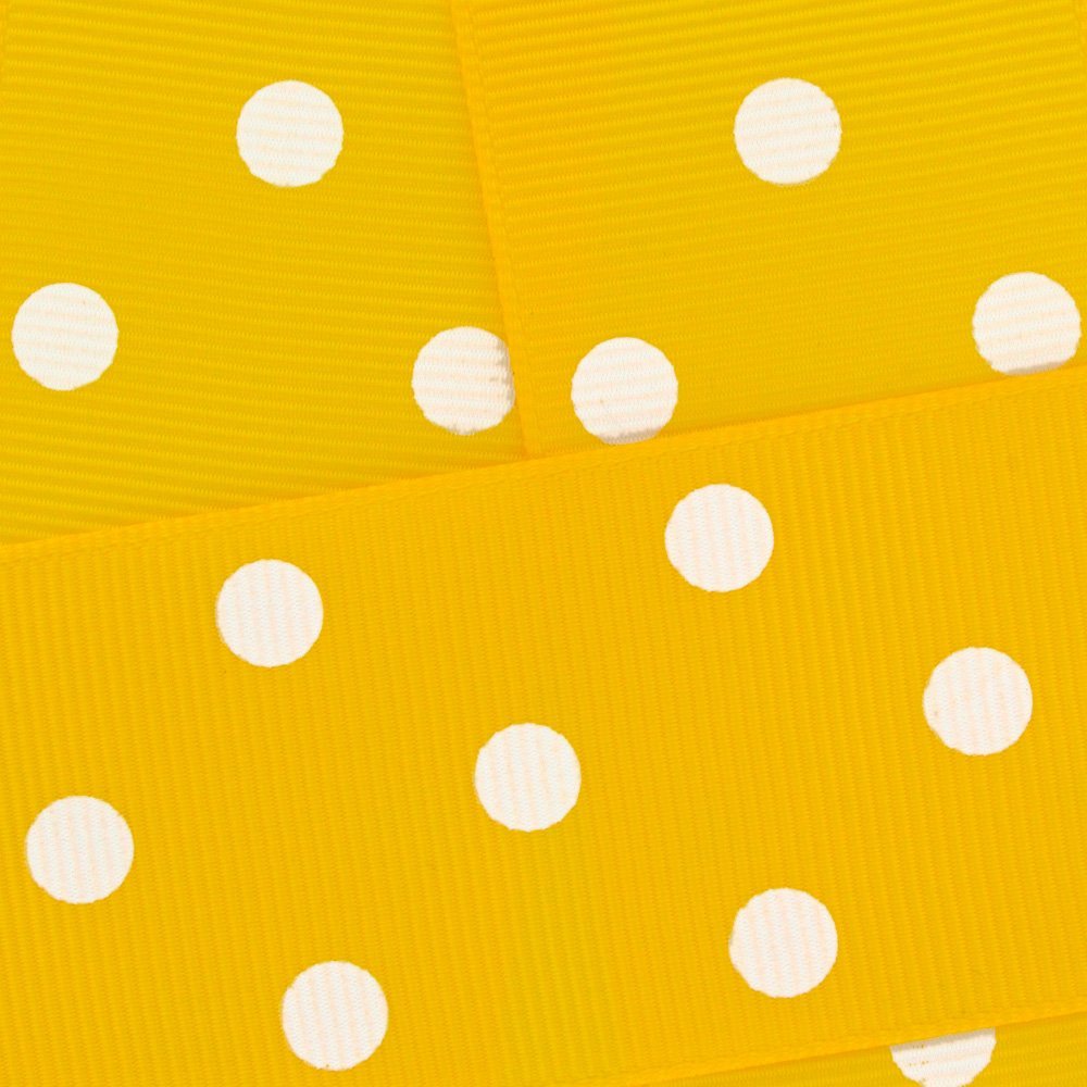 1.5" Grosgrain Ribbon White Dots 645 Yellow 25yd