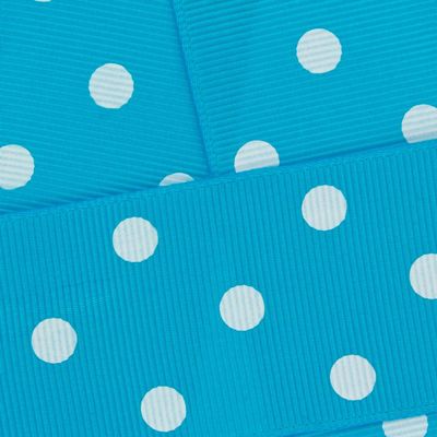 1.5" Grosgrain Ribbon White Dots 340 Turquoise 25yd