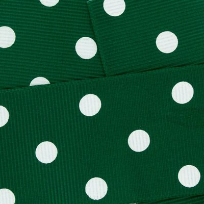 1.5" Grosgrain Ribbon White Dots 587 Forest Green 25yd