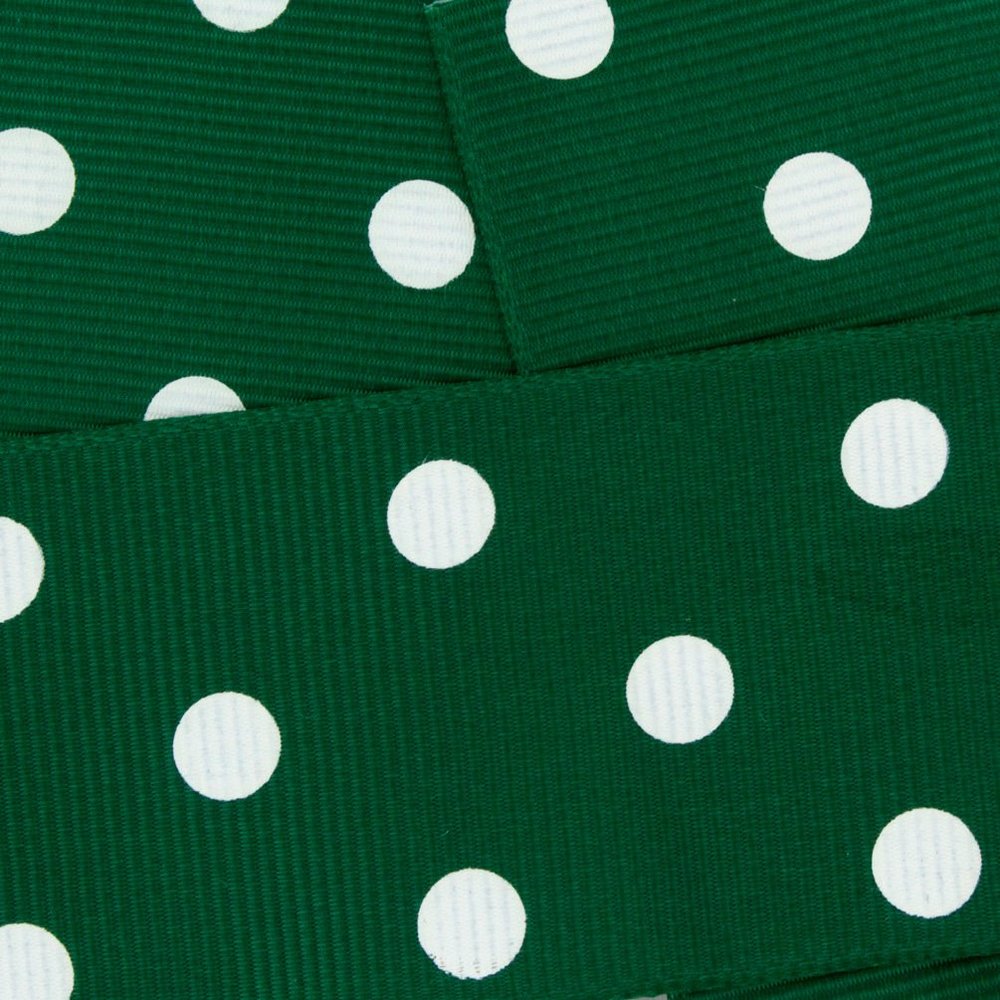 1.5" Grosgrain Ribbon White Dots 587 Forest Green 25yd