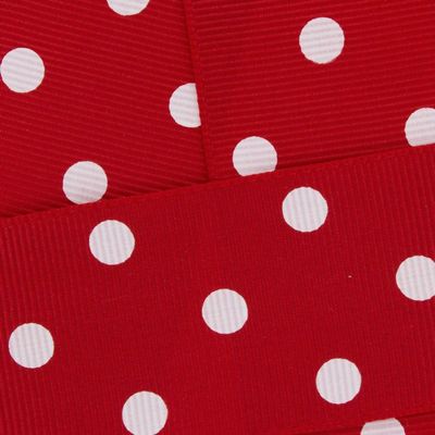 1.5" Grosgrain Ribbon White Dots 250 Red 25yd