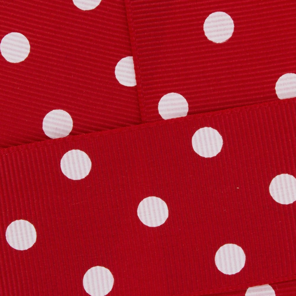 1.5" Grosgrain Ribbon White Dots 250 Red 25yd