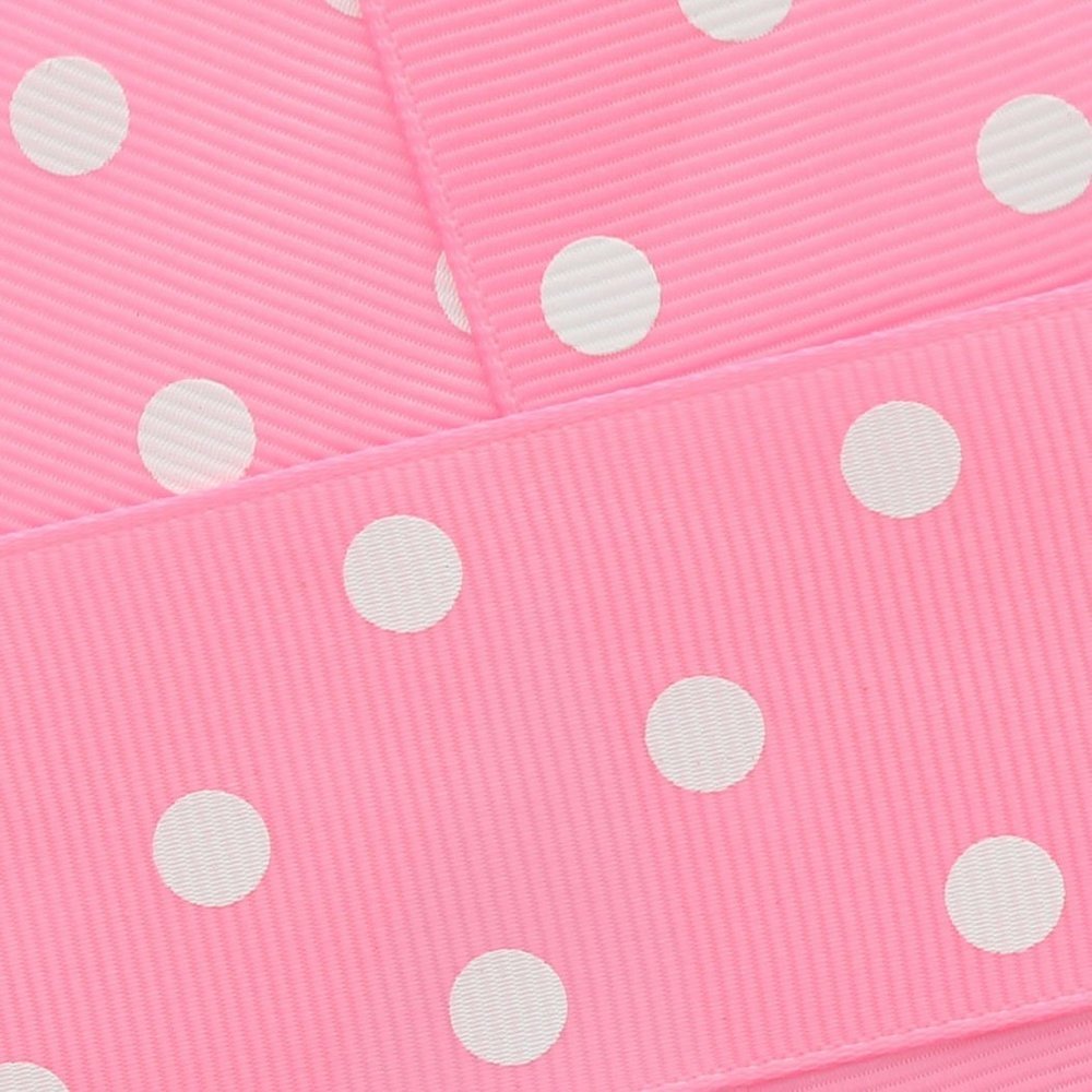 1.5" Grosgrain Ribbon White Dots 143 Bubblegum Pink 100yd