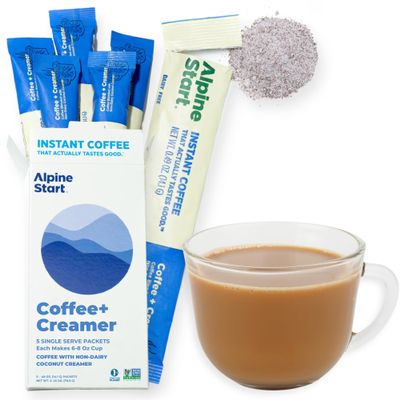 Alpine Start Premium Instant Coffee, Non-Dairy Coconut Creamer, 100% High Altitude Colombian Arabica Coffee, Non-GMO, Dairy Free, Soy Free, 5 Single Serve Packets, 0.74 oz (Pack of 1)