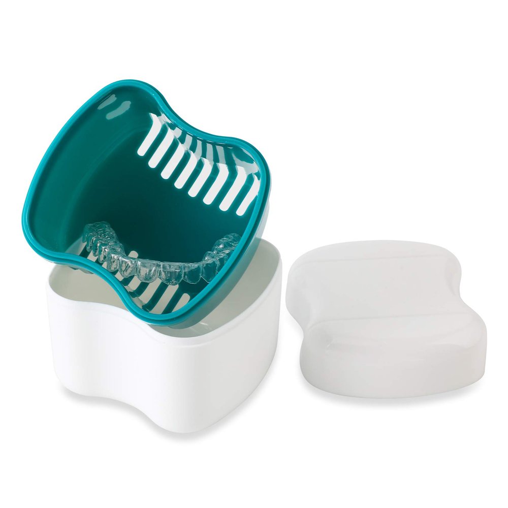 Annhua Retainer Cleaning Case Partial Denture Case, Large Retainer Cleaner Case with Strainer, ABS Travel Denture Cups for Soaking Dentures and False Teeth - Dark Green