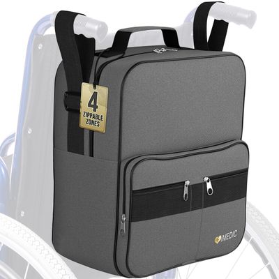 iMedic Deluxe Wheelchair Bag  Storage Backpack for Adults  Hangs Securely on Wheelchair Back  Organiser for Mobility & Electric Wheelchairs  Grey