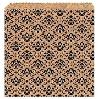 100 pcs 4" x 6" Damask Paper Gift Bags Shopping Sales Tote Bags Brown with Black Damask Design