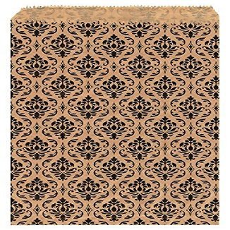 100 pcs 4" x 6" Damask Paper Gift Bags Shopping Sales Tote Bags Brown with Black Damask Design