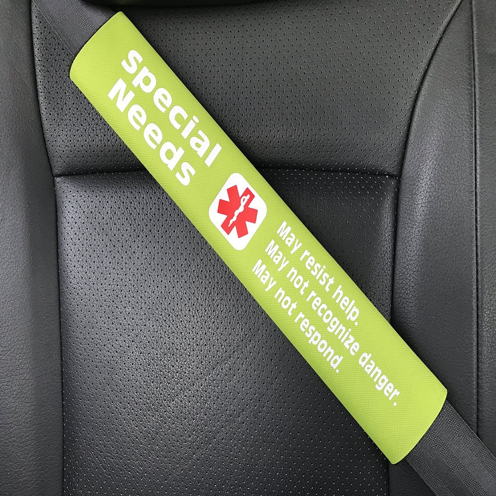 Autism Safety Awareness Products Special Needs Medical Alert Seat Belt Cover (Bright Green)