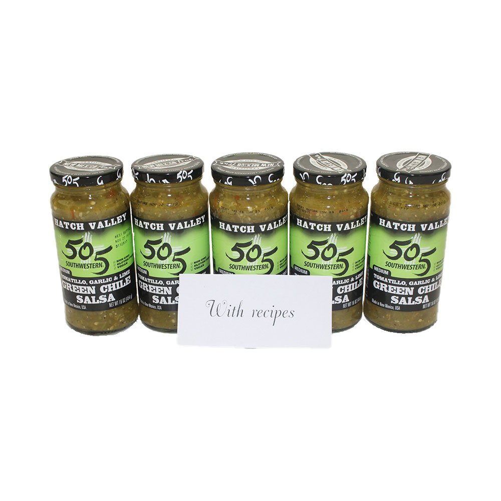 505 Southwestern - 16oz jars - Tomatillo, Garlic and Lime - Medium (5 - pack) Green Chile Salsa - with Recipes by Beying Malleyteen