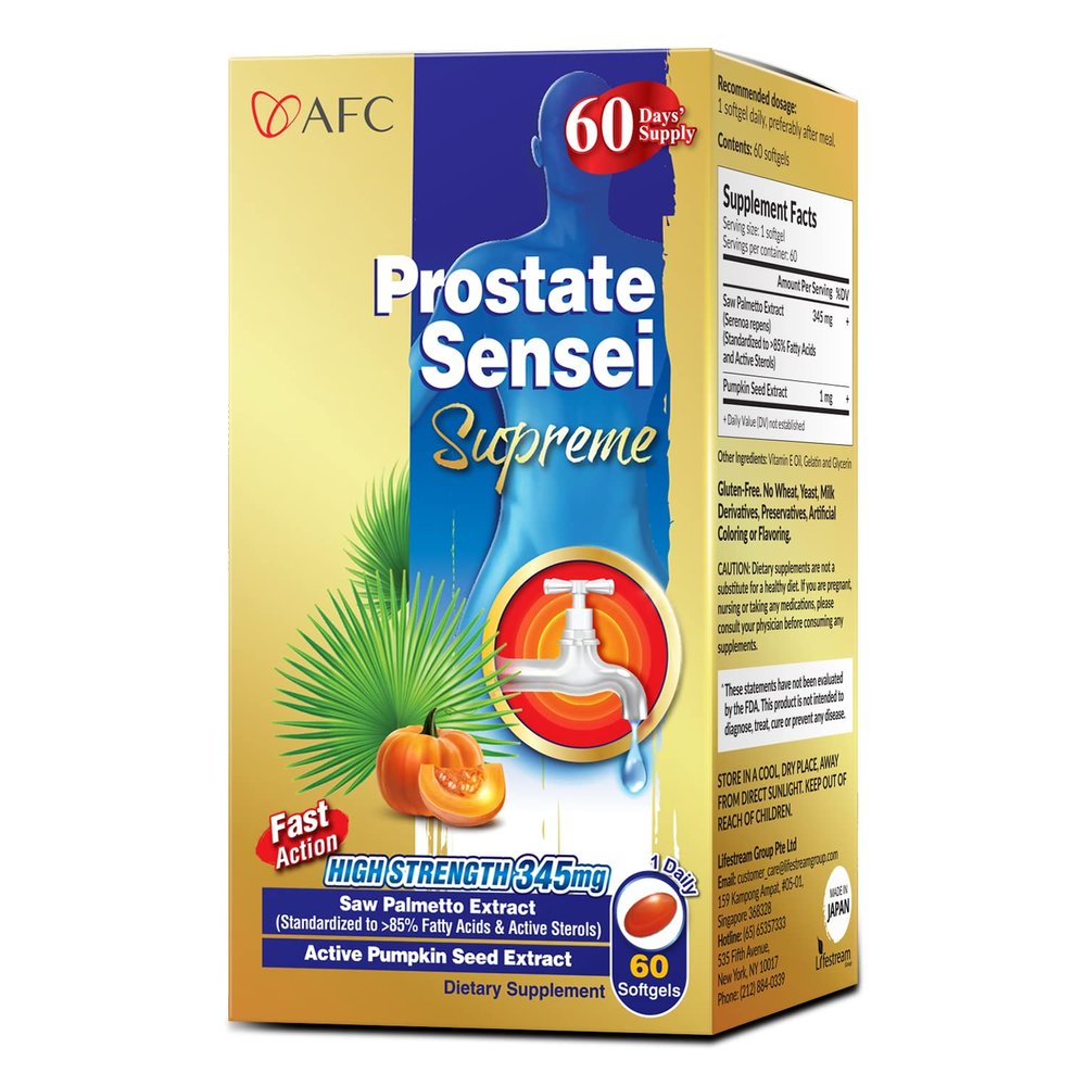 AFC Japan Prostate Sensei Supreme  Saw Palmetto Supplement for Men with Fatty Acids & Sterols  Supports Urinary Flow, Bladder Function, Hair Health  Natural Prostate Support Formula, 2 Month Supply