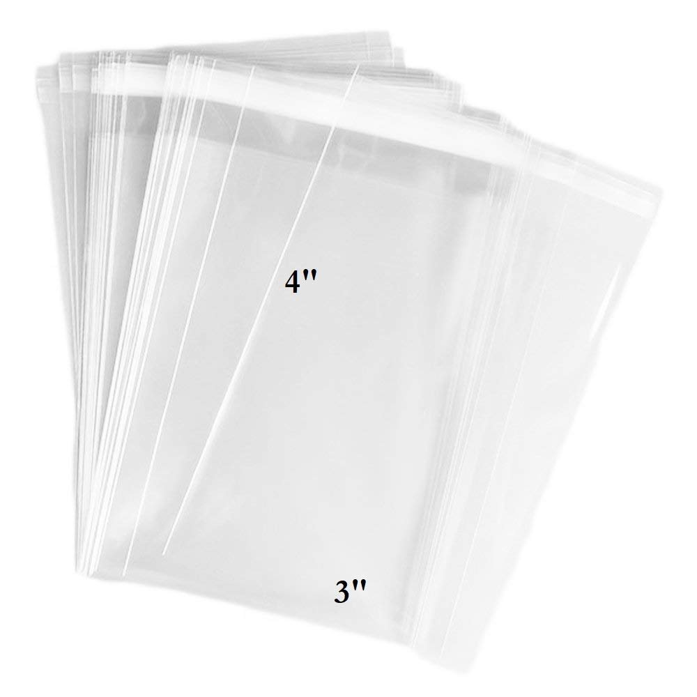 100 Pcs of Ultra Clear Resealable Cello/Cellophane Bags Great for Bakery, Candle, Soap, Cookie, Greeting Cards, and more by CuteBoxCo (3" x 4")